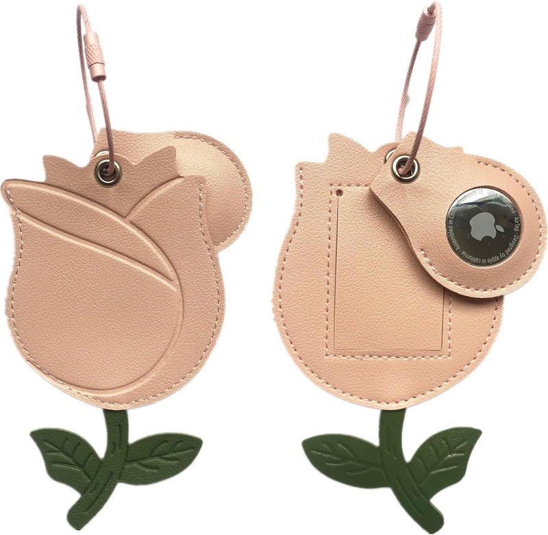 ZOUITY Cute Leather Luggage Tag Holder with Airtag Case Set,Hidden Compartment for AirTag Travel Suitcase Tracking Case with Stainless Steel Loop,Name ID Label(Pink Roser) - Image 1